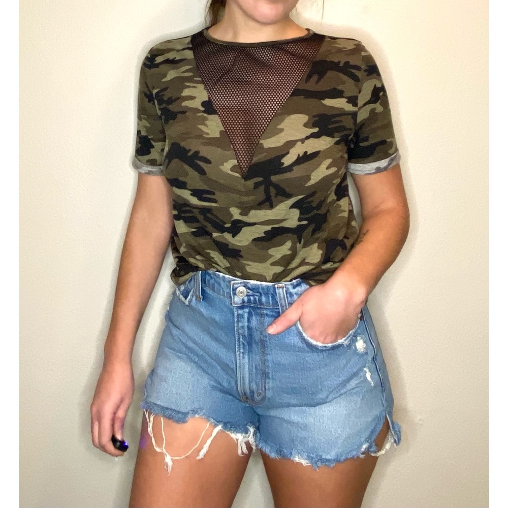 Camo Tee w/ Mesh Neckline